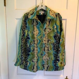 GORGEOUS Simonton Says Green Blue Snake Print Vintage Swing Jacket Coat Sz XS